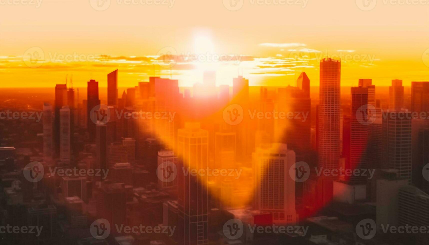 Yellow sky glows over modern city skyline at dusk generated by AI photo