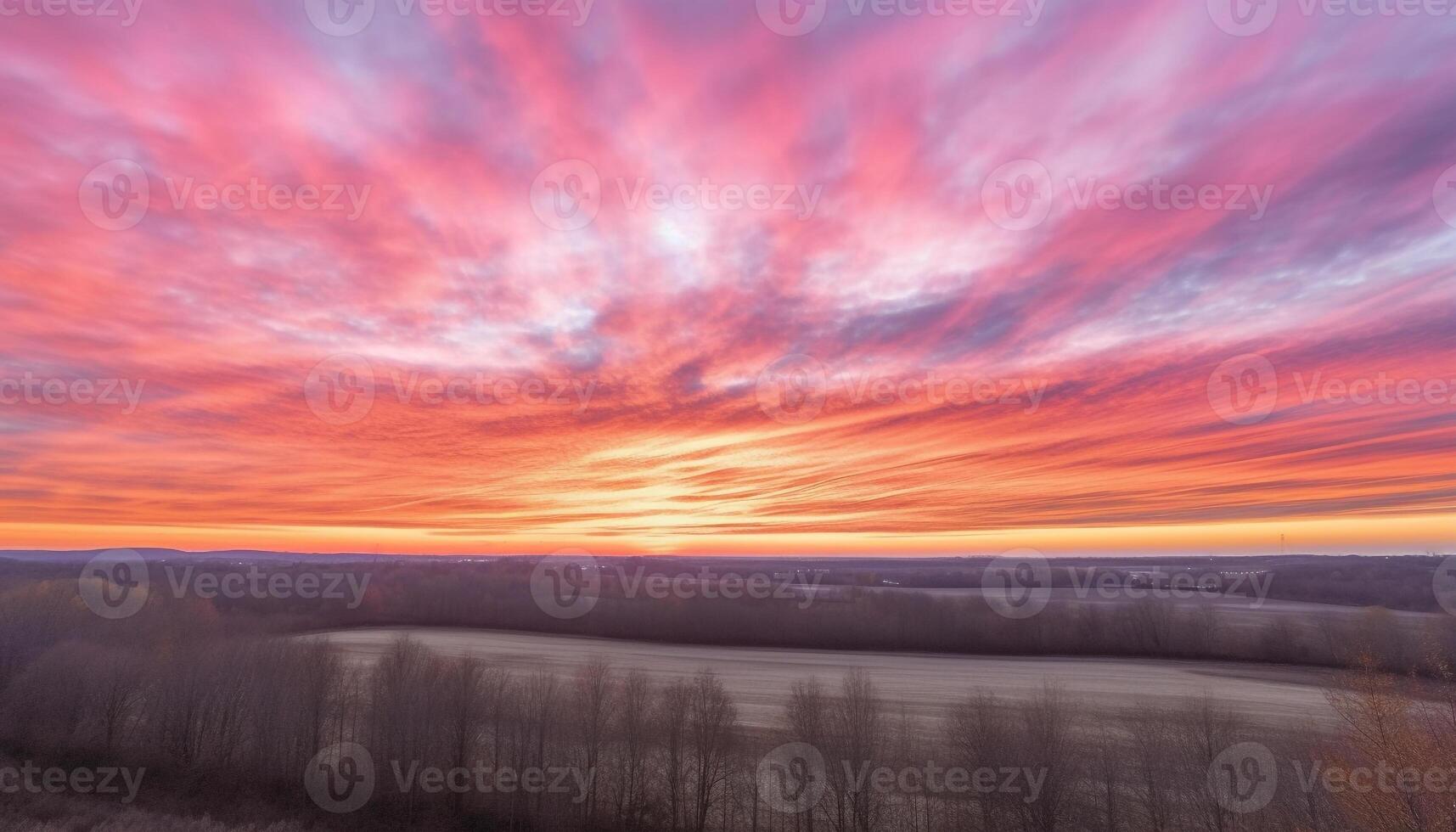 silueta de árbol en contra multi de colores cielo a puesta de sol generado por ai foto