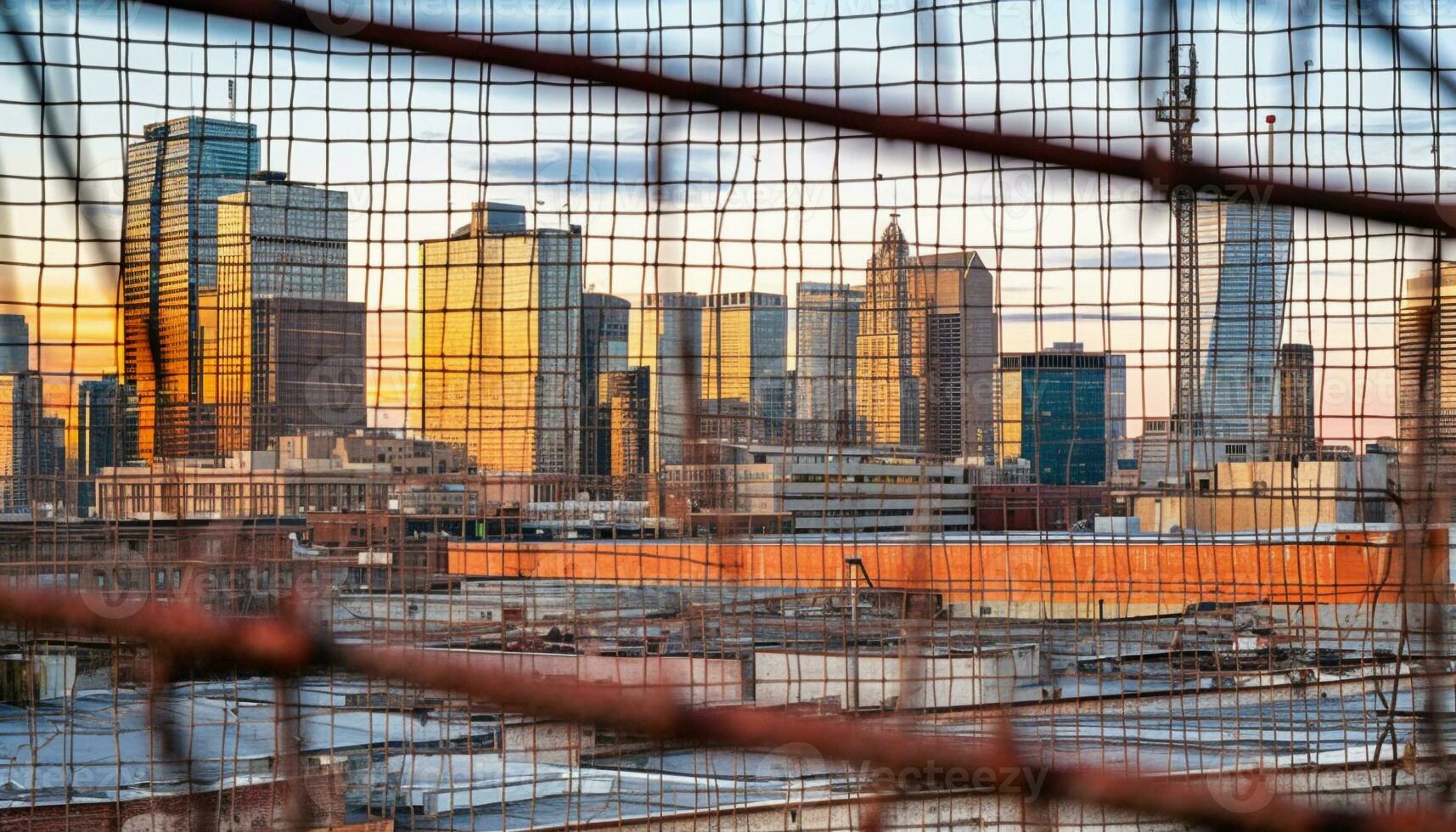 Steel skyscrapers rise in the modern city, a construction industry hub generated by AI photo