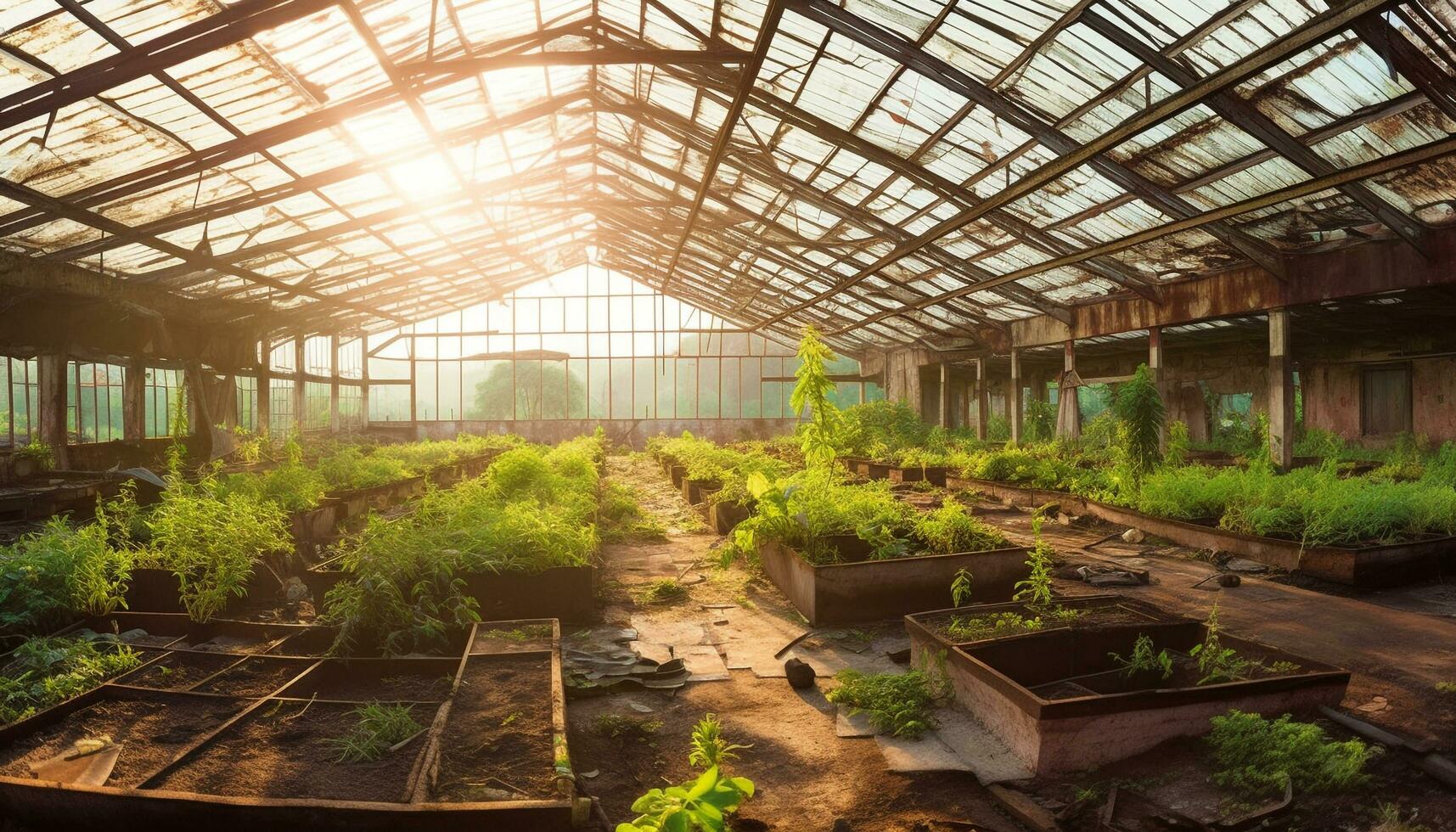Fresh organic vegetables grown indoors in a modern greenhouse factory generated by AI photo
