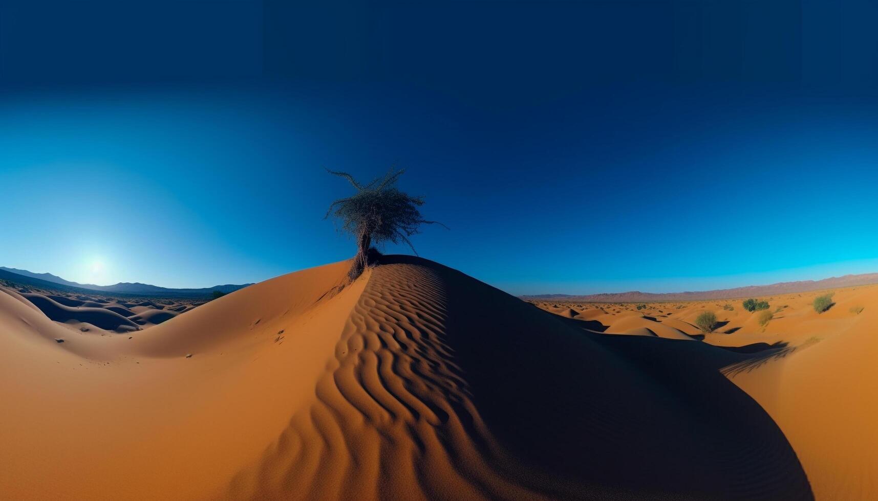 Solitude in majestic Africa tranquil wilderness, ripples on sand dunes generated by AI photo