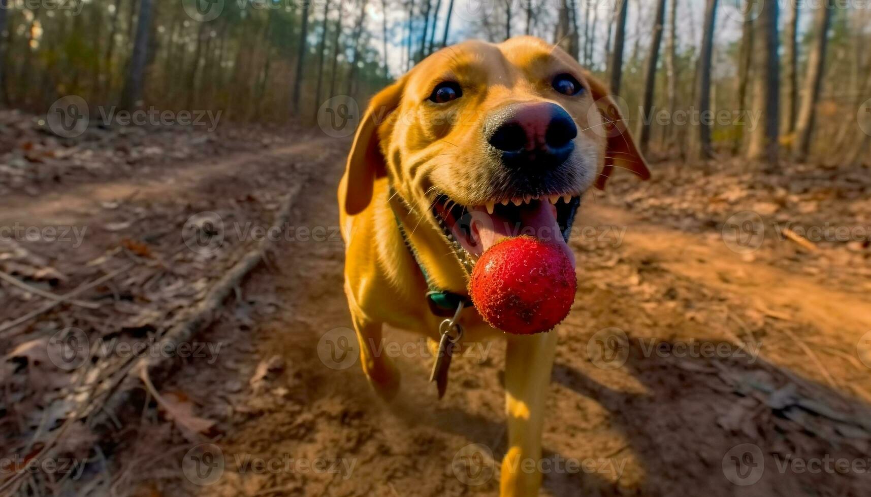 un juguetón amarillo perdiguero perrito disfruta el al aire libre con amigos generado por ai foto