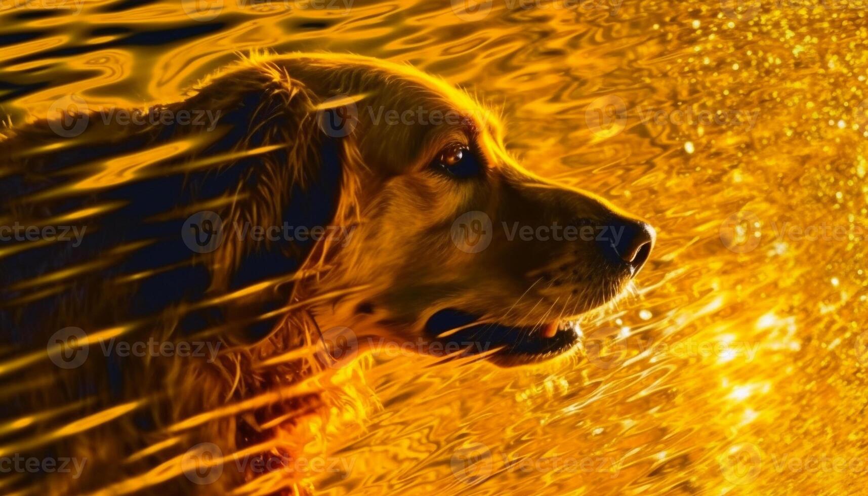 Golden retriever wet nose reflects nature beauty in close up portrait generated by AI photo