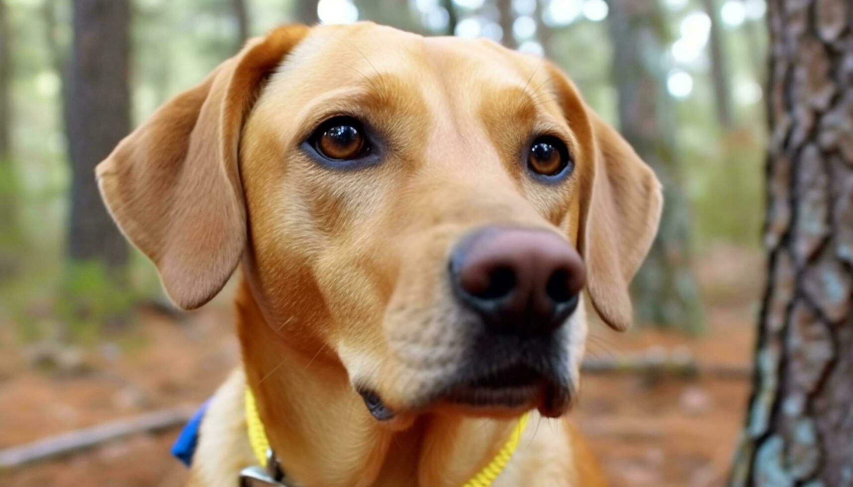 linda perrito sentado en césped, mirando a cámara con lealtad generado por ai foto