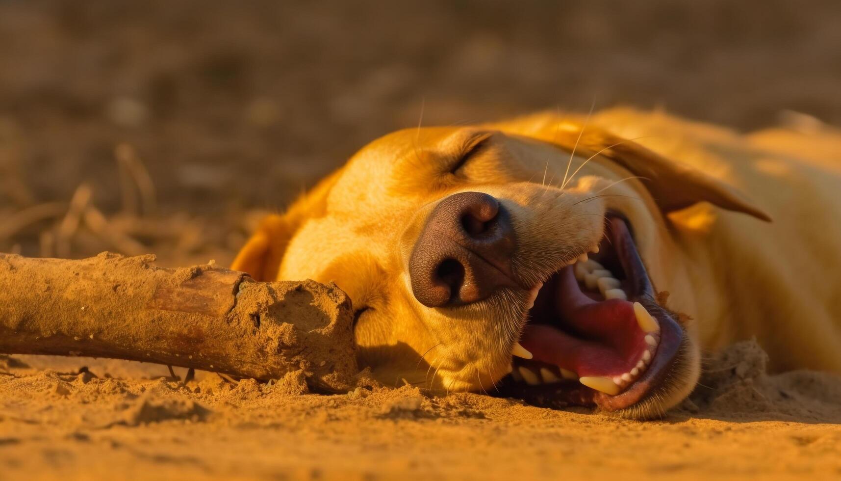 linda perdiguero perrito descansando en el césped en un verano día generado por ai foto