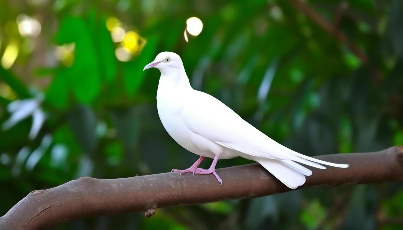 Yellow egret perching on branch, surrounded by lush forest generated by AI photo