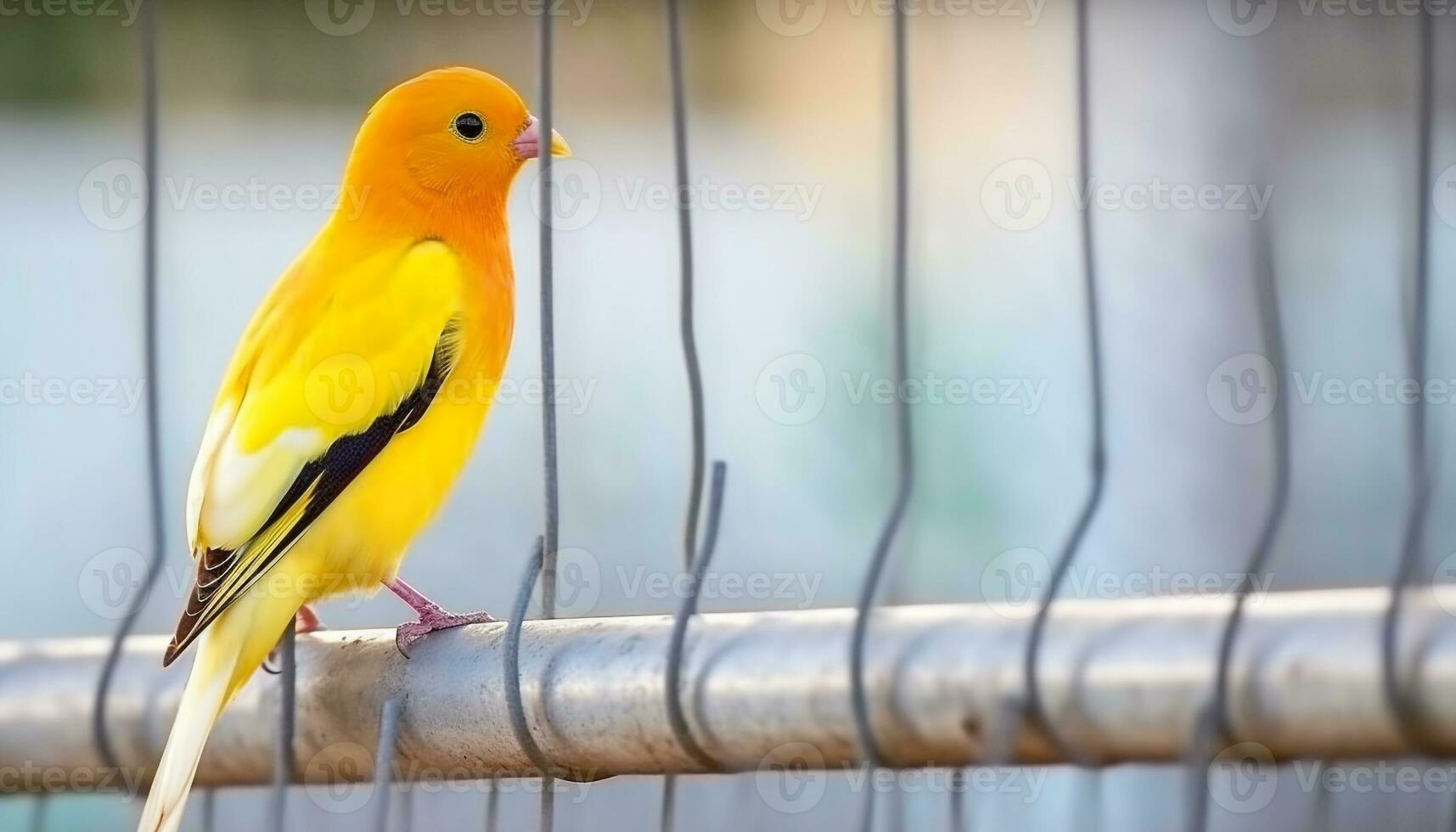 un linda amarillo perico encaramado en un multi de colores rama generado por ai foto
