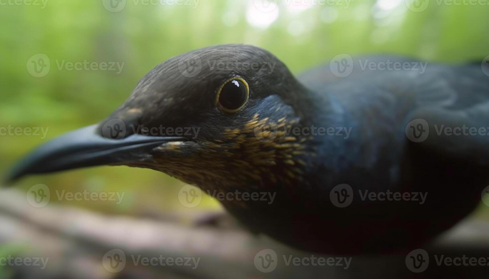 Yellow hawk perching on branch, eye focused on tranquil scene generated by AI photo