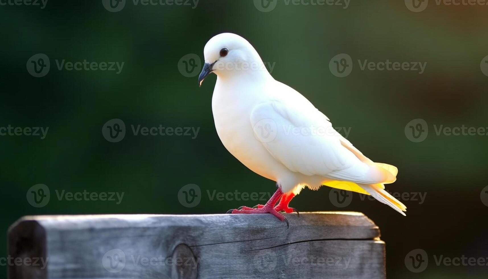 Cute seagull perching on wood, enjoying freedom by the coastline generated by AI photo