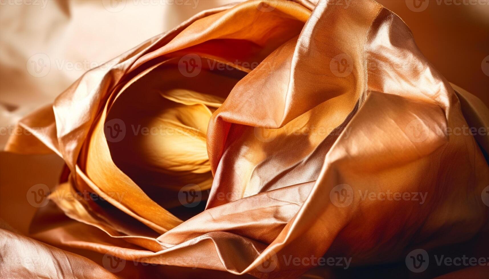 Smooth silk material ripples in vibrant yellow Antelope Canyon curve generated by AI photo