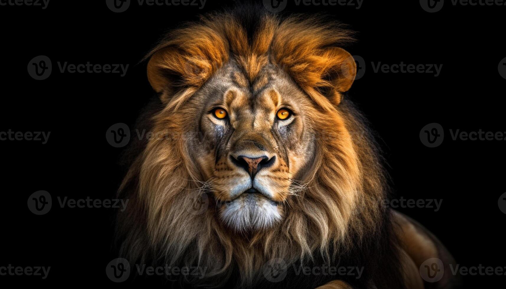 Majestic lion with a big mane staring at the camera generated by AI photo