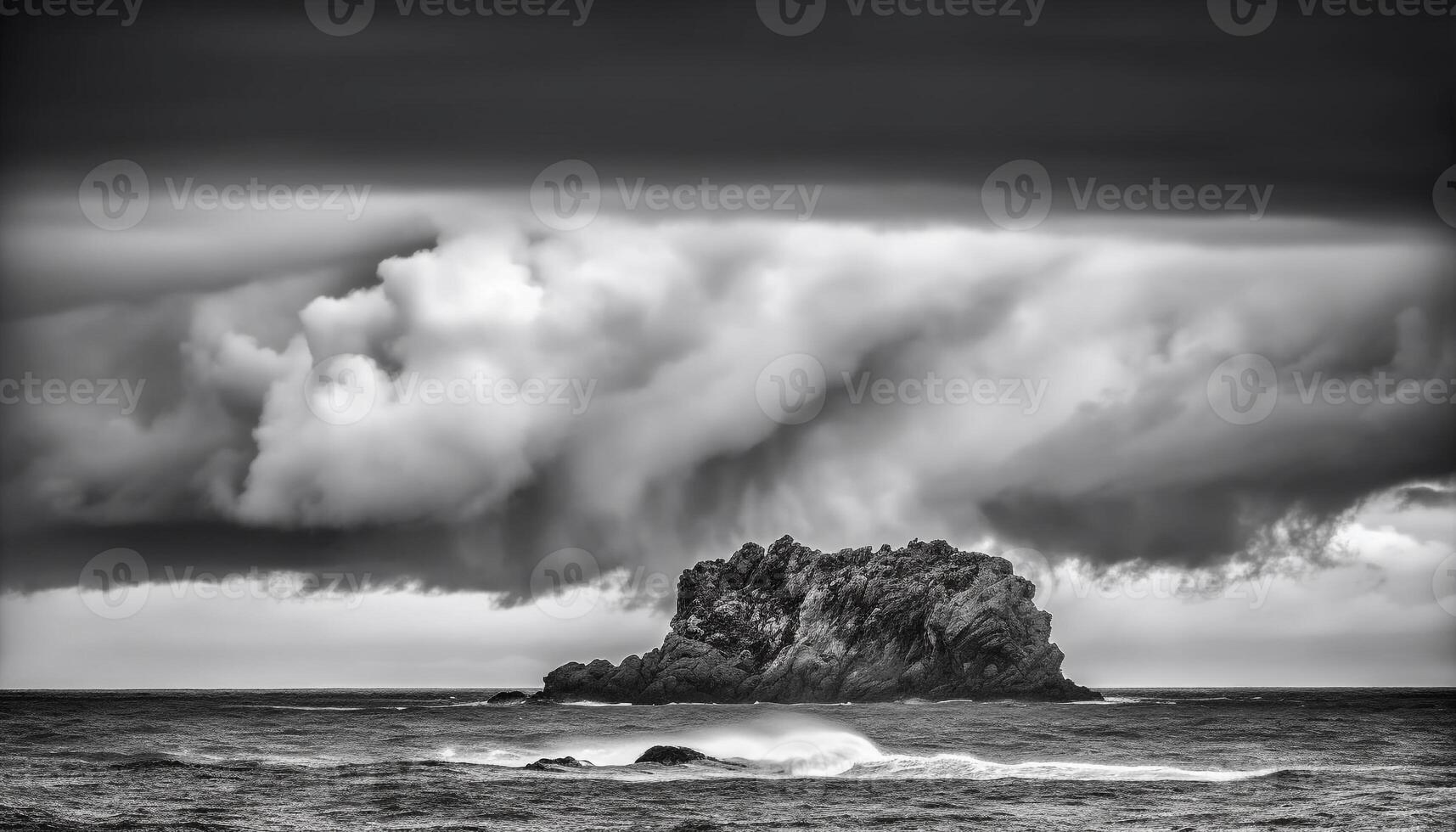 dramático cielo terminado áspero línea costera, estrellarse ondas, ominoso belleza generado por ai foto