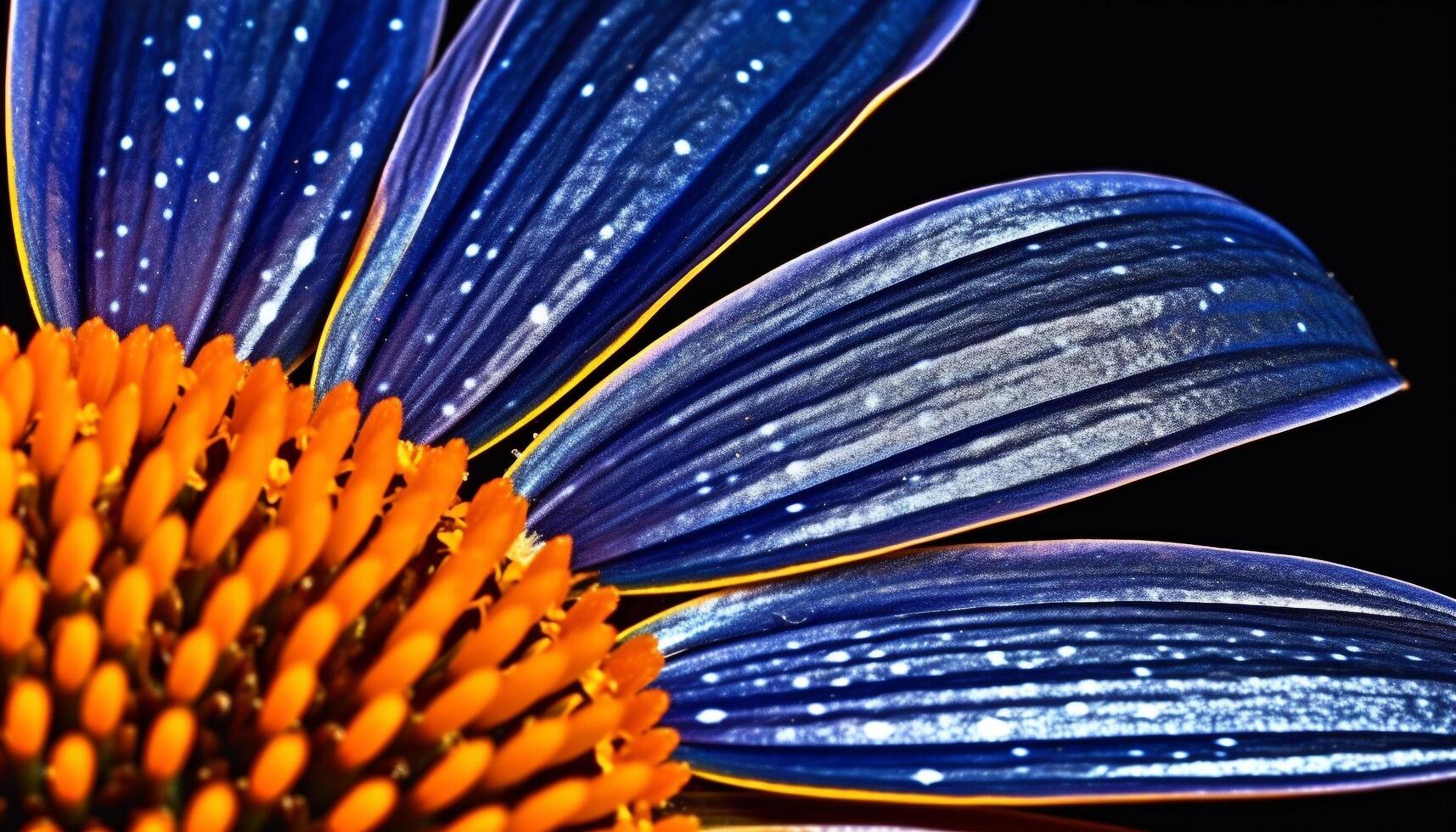 Vibrant sunflower blossom, wet with dew, against black background generated by AI photo