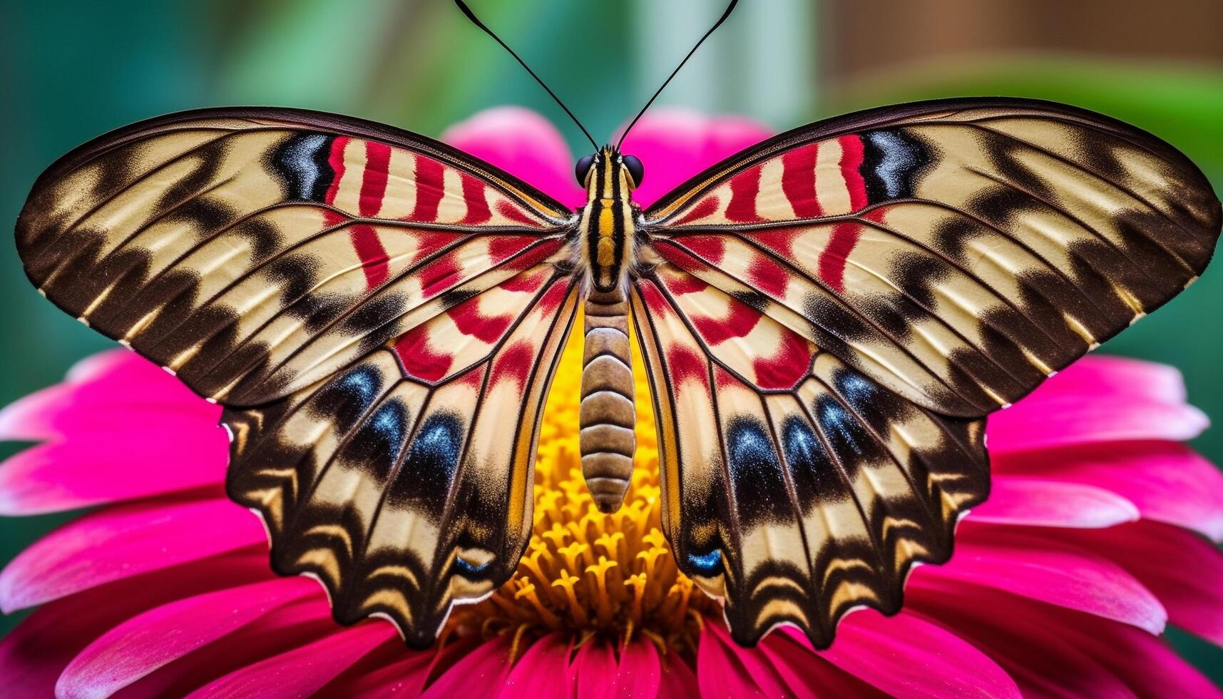 Swallowtail butterfly vibrant wings pollinate single flower in springtime generated by AI photo