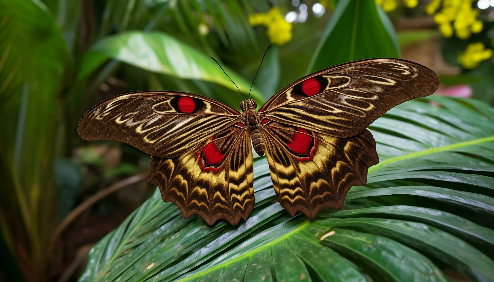 Vibrant colors of butterfly wings showcase beauty in nature elegance generated by AI photo