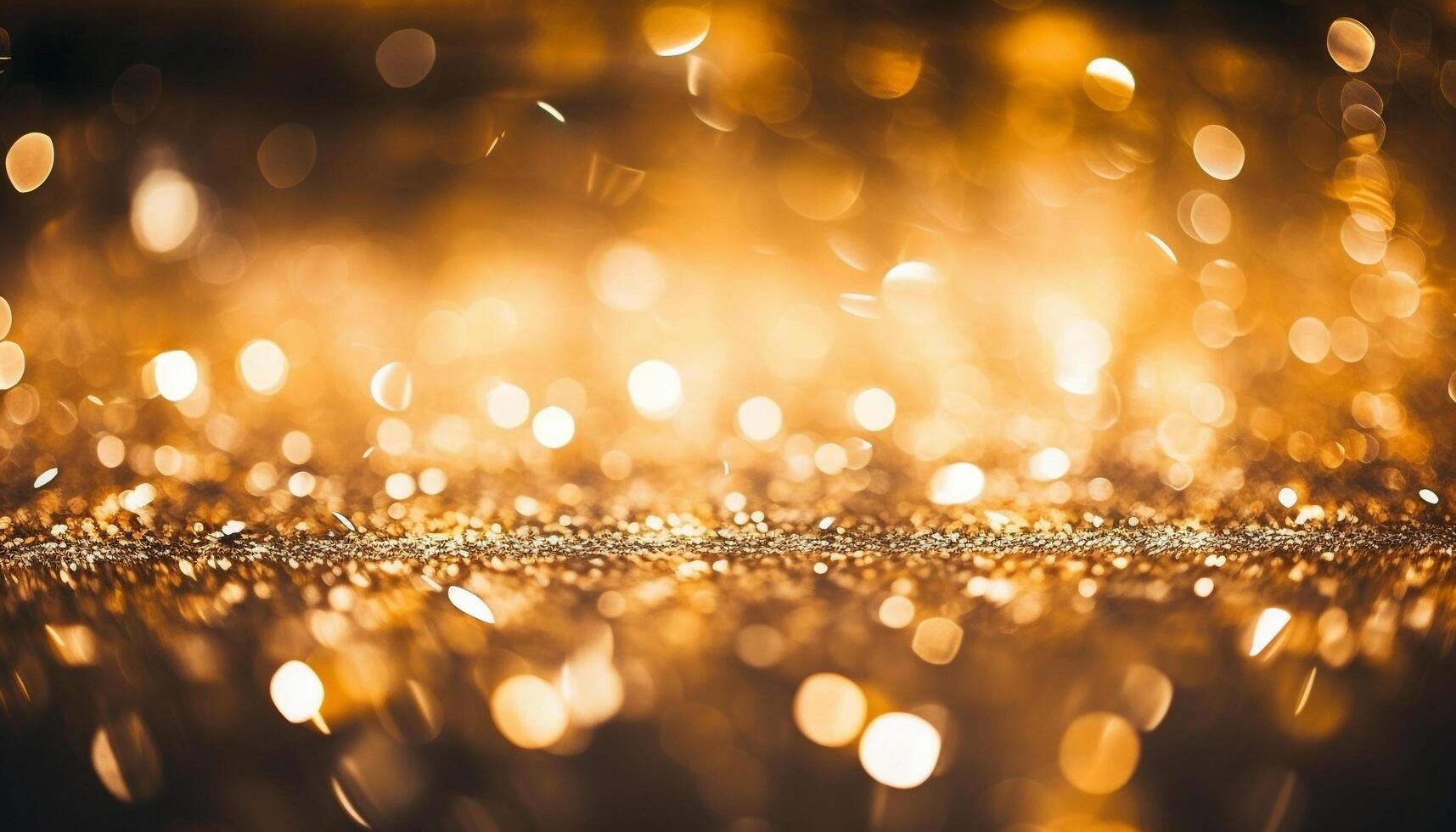 Brightly lit gold colored decoration with abstract glitter pattern generated by AI photo