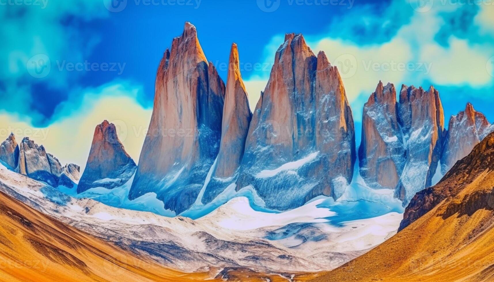 Majestic mountain peak in panoramic landscape, perfect for mountain climbing generated by AI photo