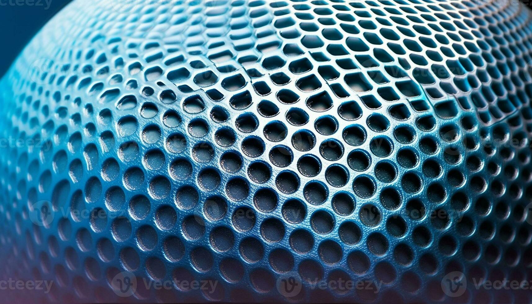 Metallic blue sphere with hexagon grid backdrop and shiny reflection generated by AI photo
