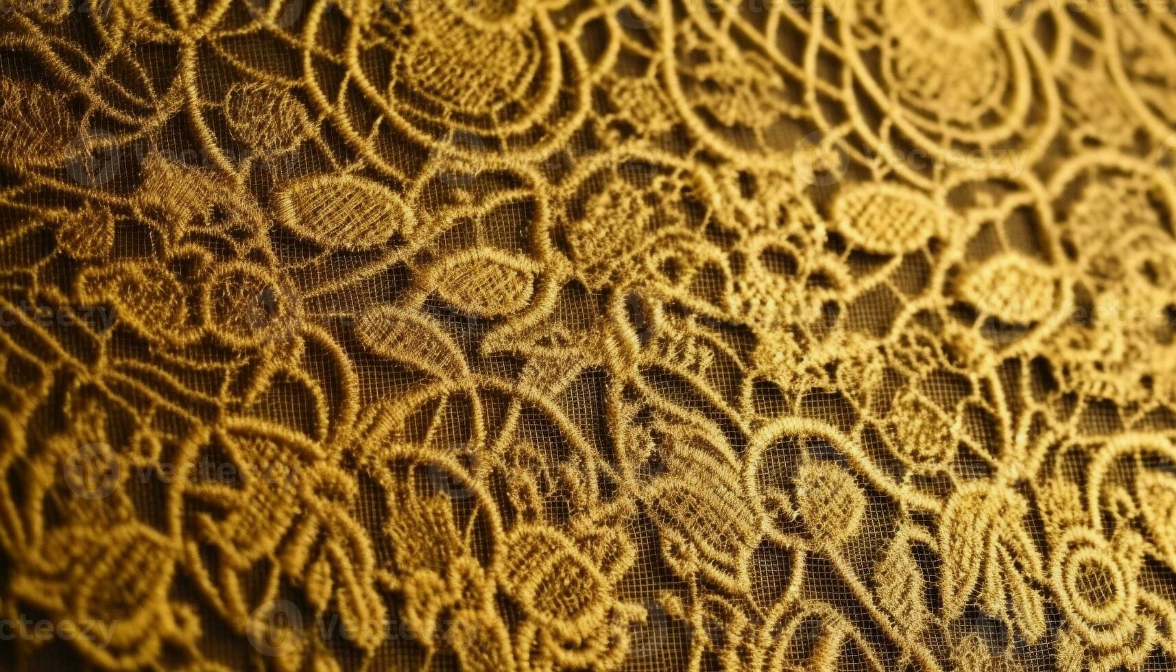 Elegant homemade crochet doily with ornate gold colored thread design generated by AI photo