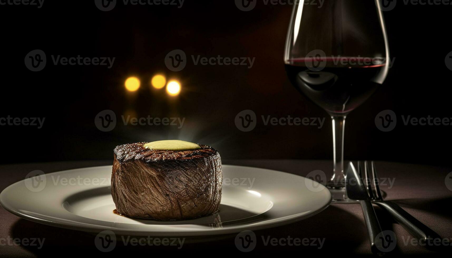 Luxury meal Grilled steak, seafood appetizer, red wine refreshment generated by AI photo