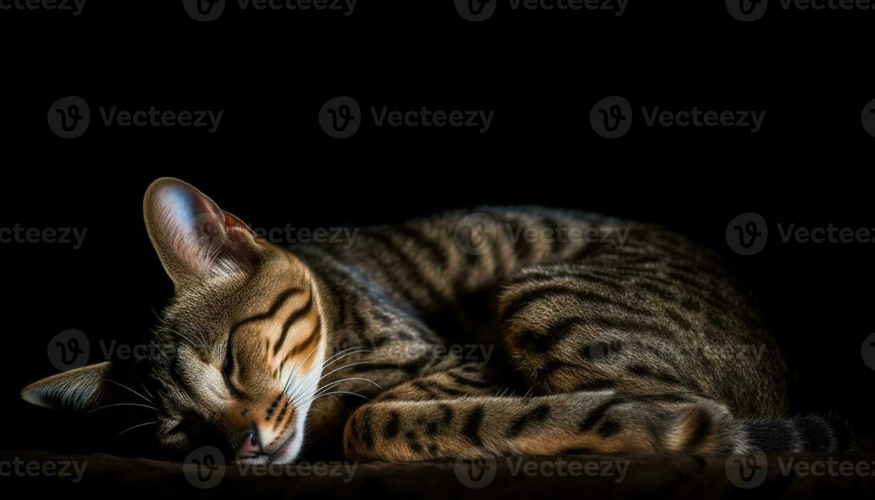 linda a rayas gatito descansando, curioso con blandura y belleza generado por ai foto