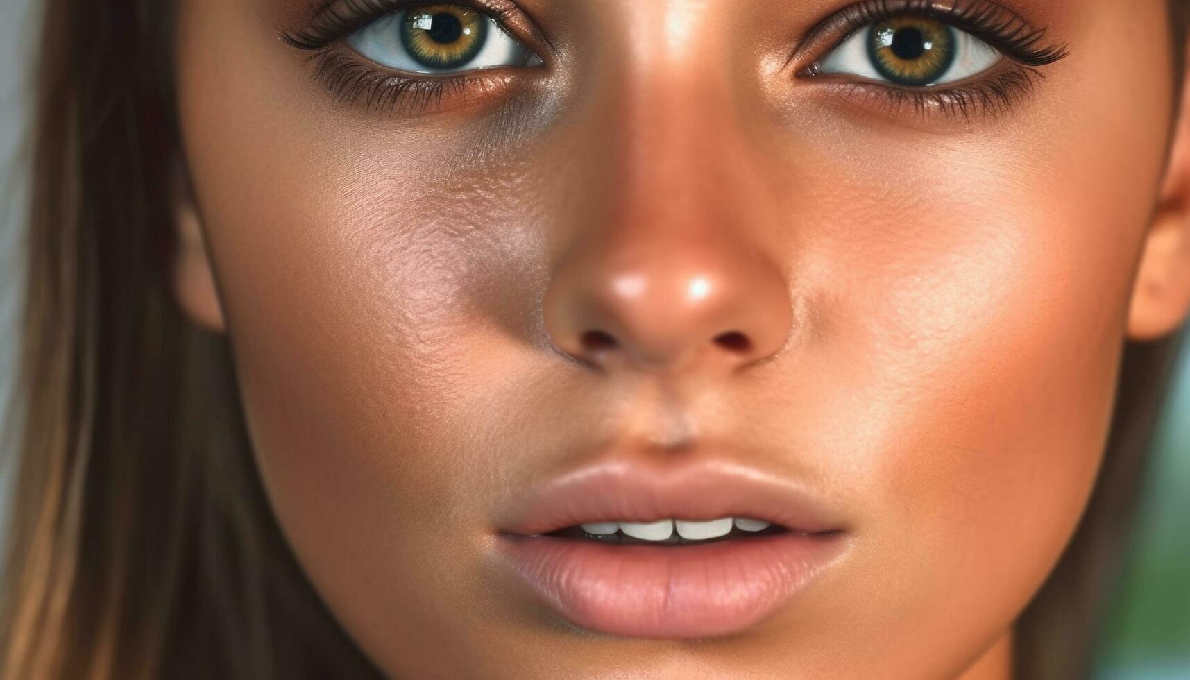Fresh faced beauty exudes confidence and sensuality in close up portrait generated by AI photo