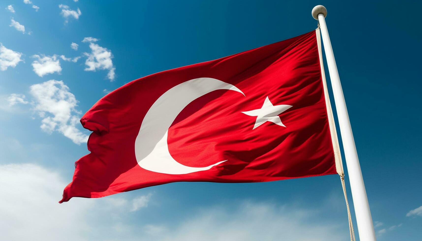 turco bandera volador alto, ondulación con orgullo en el viento generado por ai foto