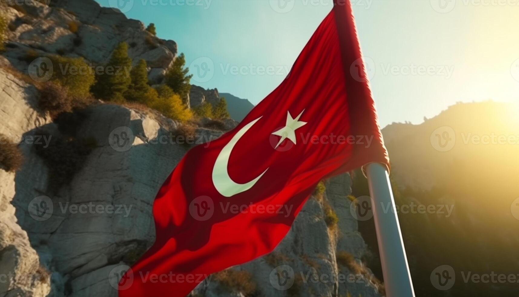 Majestic Turkish flag waving in the wind, symbol of freedom generated by AI photo