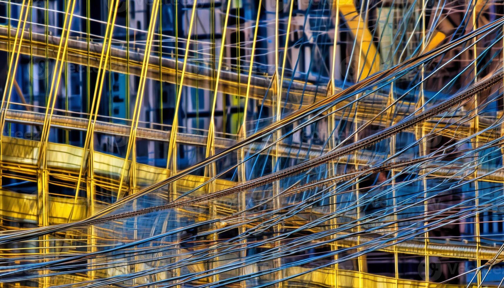 Modern steel skyscraper reflects blue cityscape in construction industry growth generated by AI photo