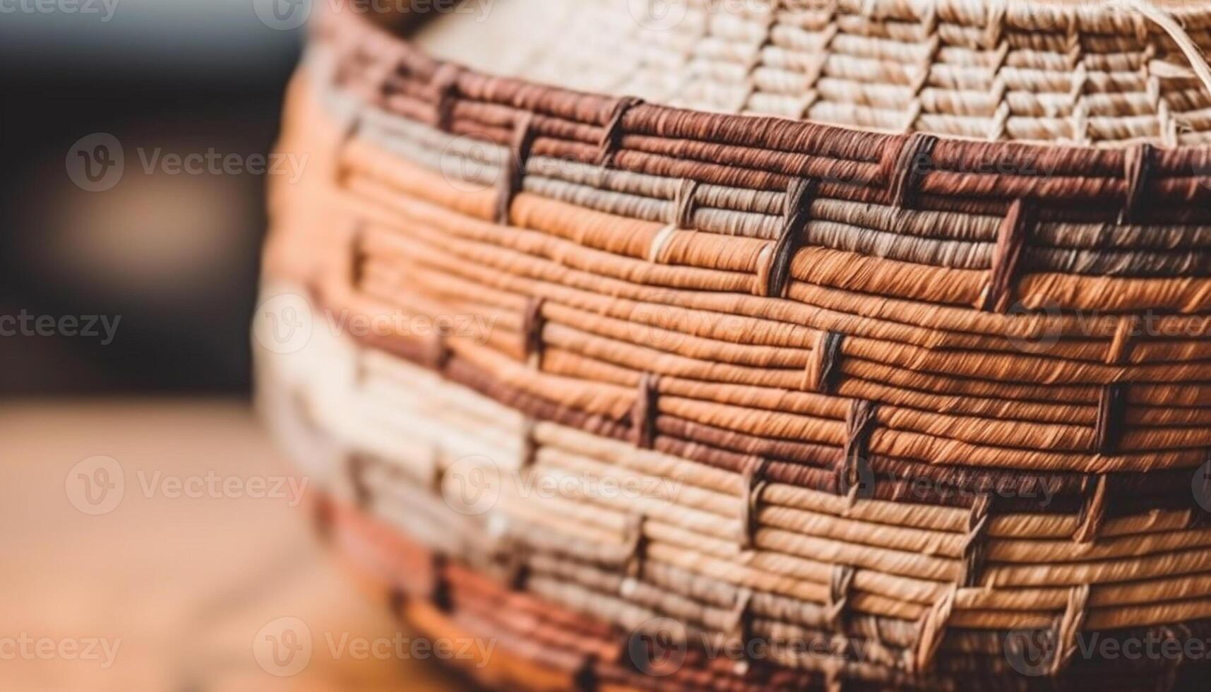 Woven straw basket with rustic pattern, perfect for home decor generated by AI photo