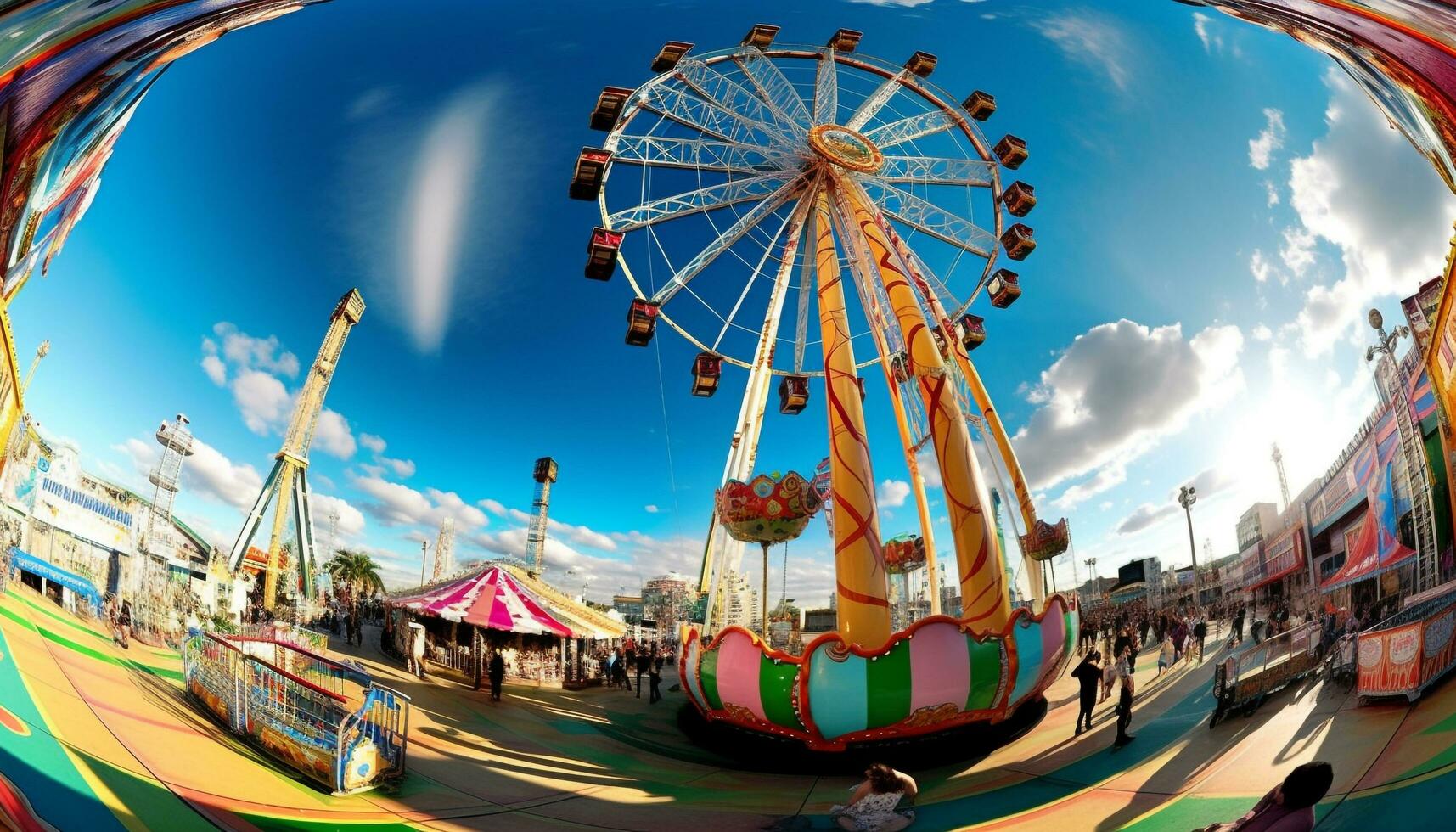 Spinning carousel brings joy to families at traveling carnival generated by AI photo