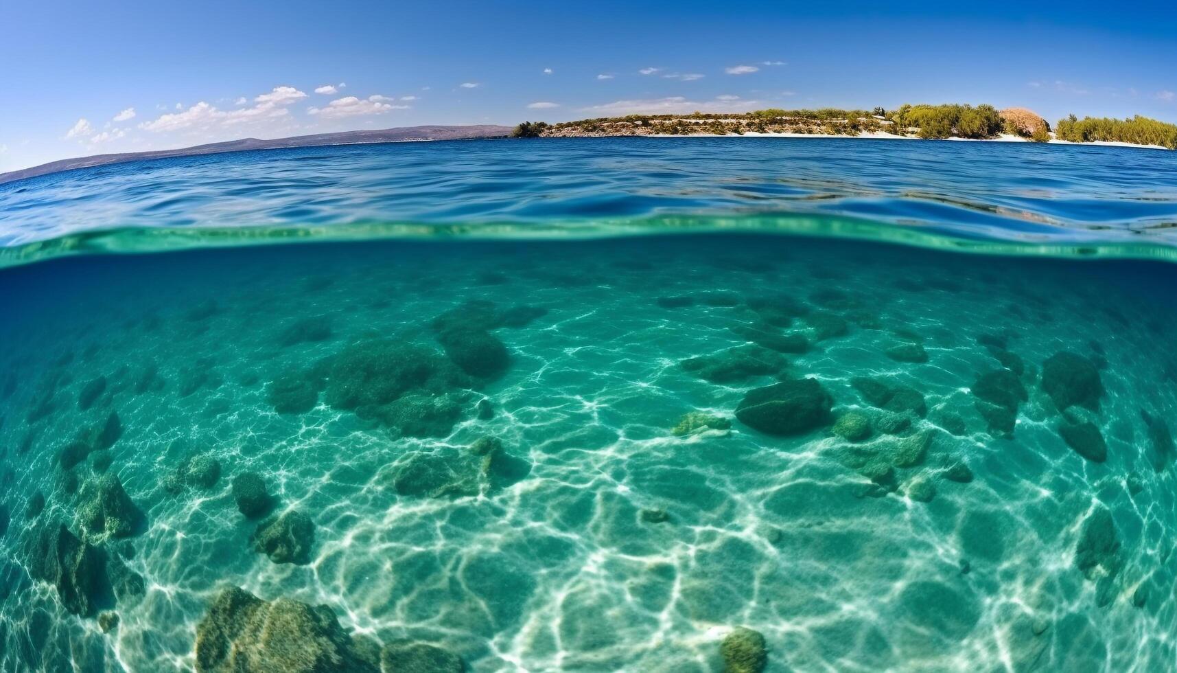 Turquoise water reveals idyllic underwater beauty in tropical travel destinations generated by AI photo