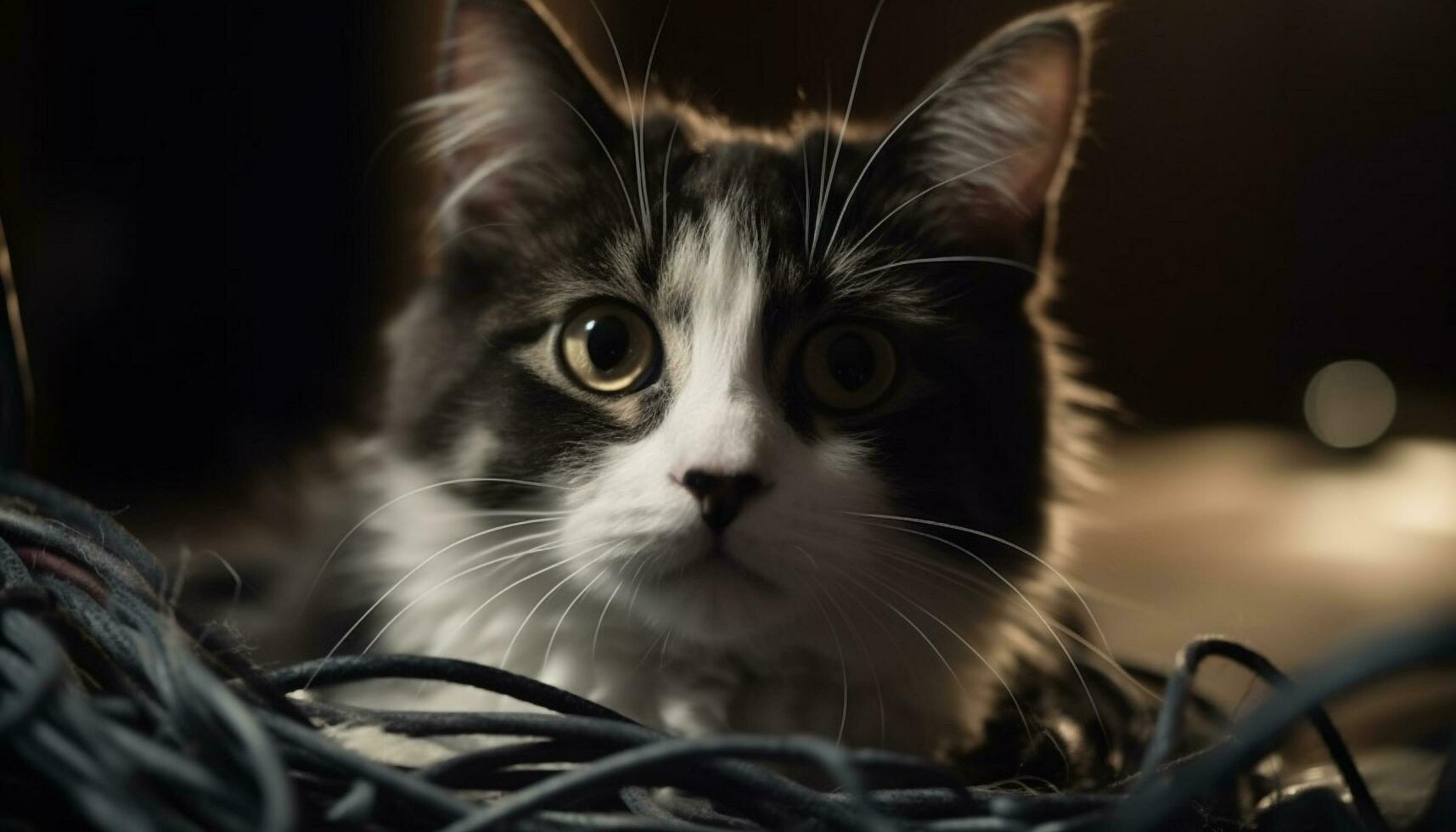 mullido gatito curioso, cerca arriba retrato de linda Doméstico felino generado por ai foto