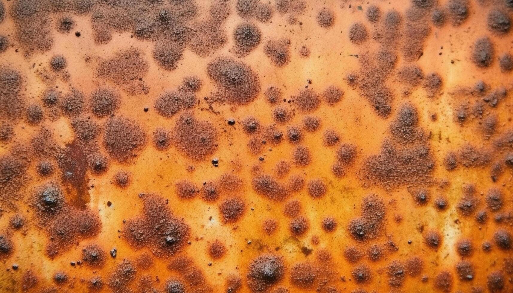 Rusty steel plate with spotted yellow stains, textured and weathered generated by AI photo