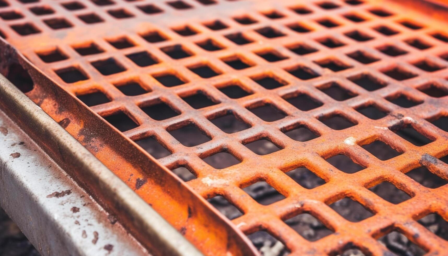 Rusty metal car on metal grate in rainy construction industry generated by AI photo