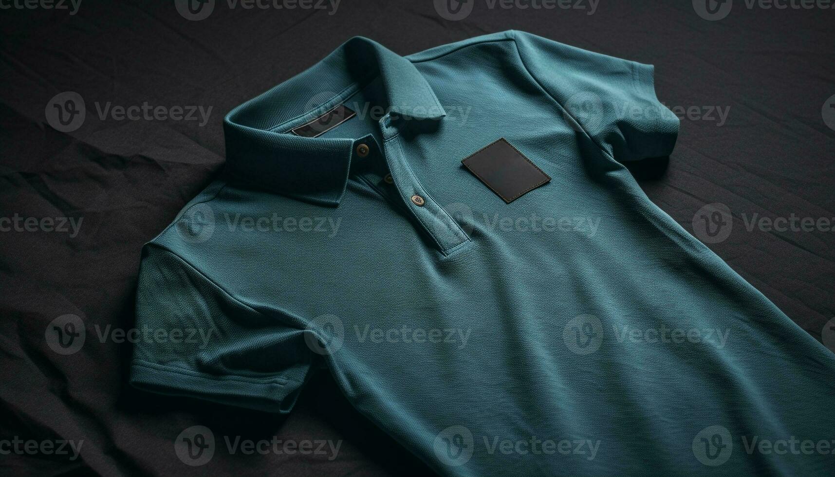 Fashionable men shirt on wood table, elegant blue design generated by AI photo