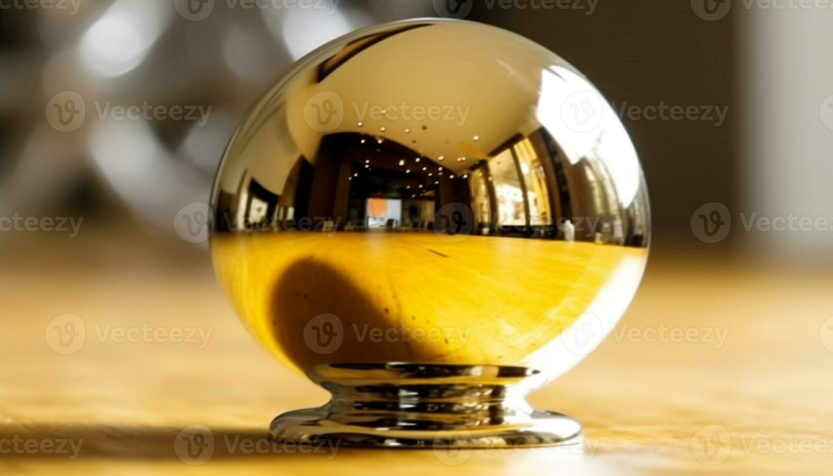 Shiny gold crystal ball reflects success and celebration in nature generated by AI photo