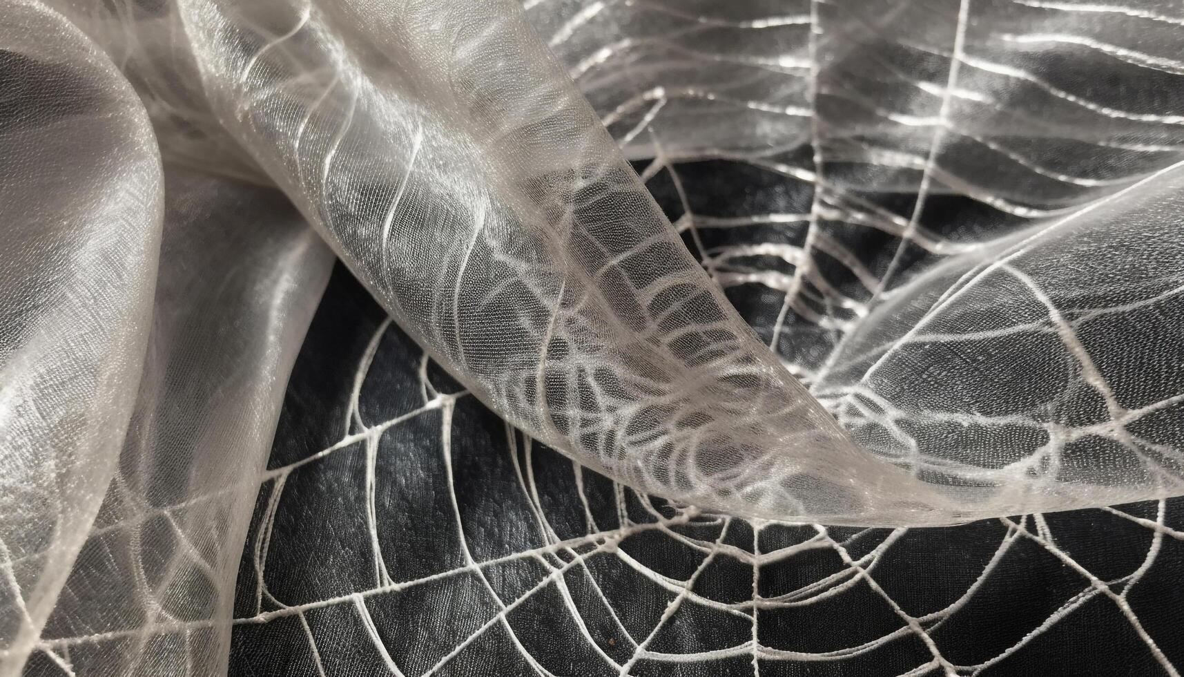 Transparent nylon netting catches dew on spider web in nature generated by AI photo