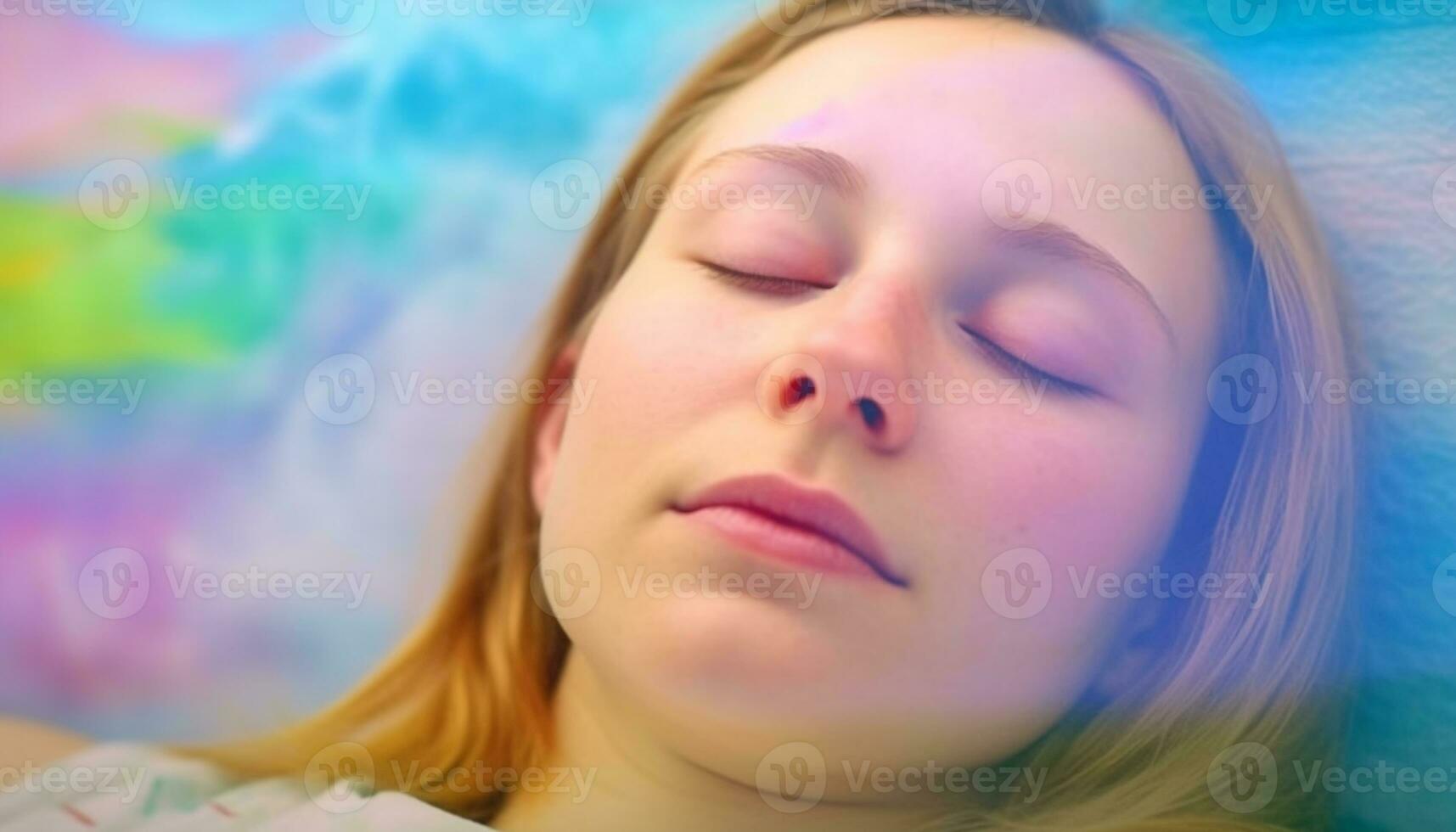 Cute blond girl sleeping peacefully in serene nature outdoors generated by AI photo