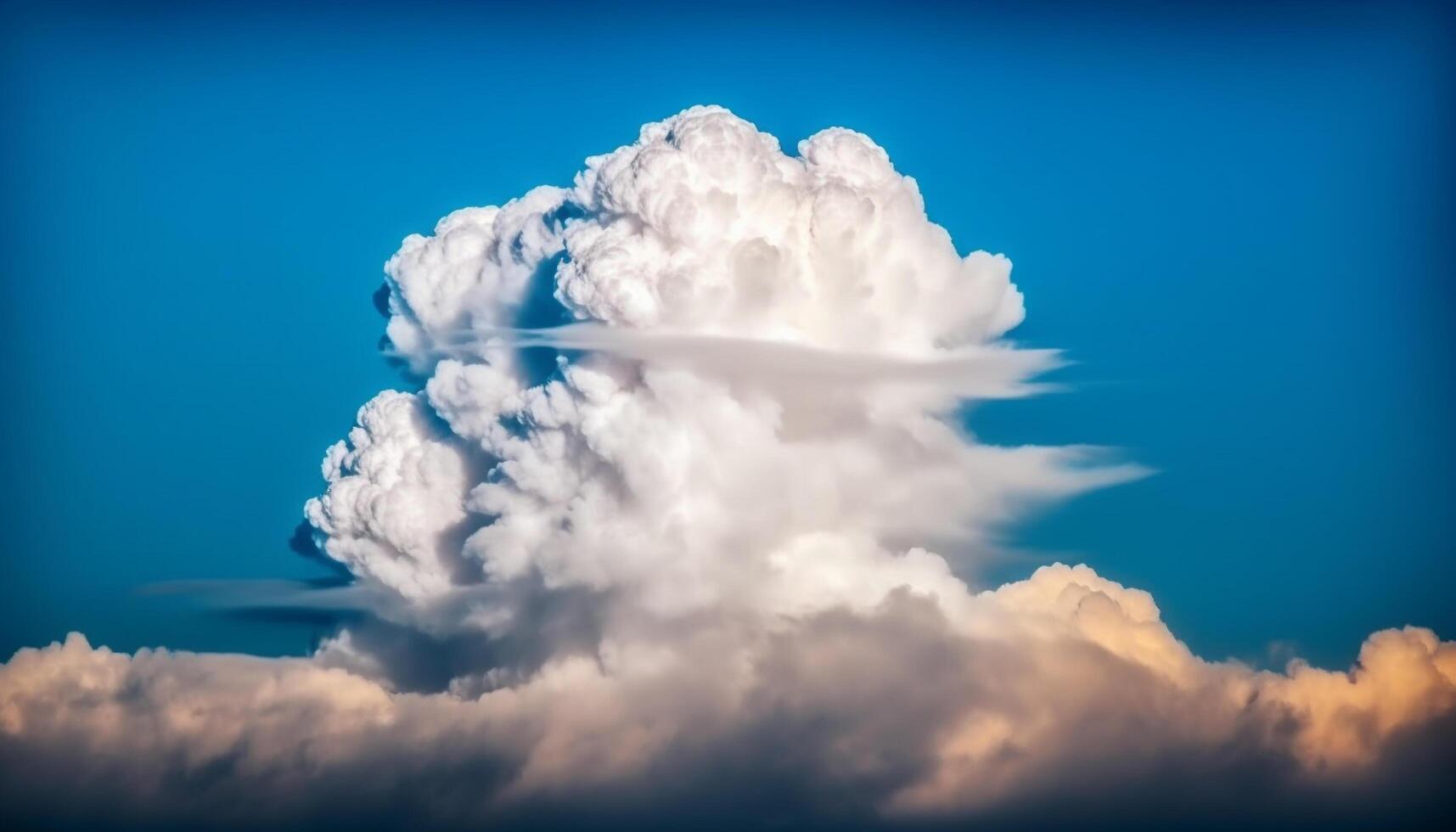 Idyllic summer landscape with fluffy clouds and clear blue sky generated by AI photo