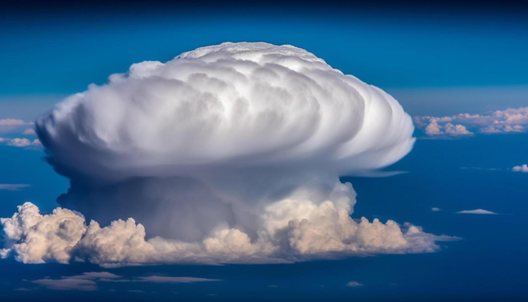 Fluffy cumulus clouds float in bright blue summer sky generated by AI photo