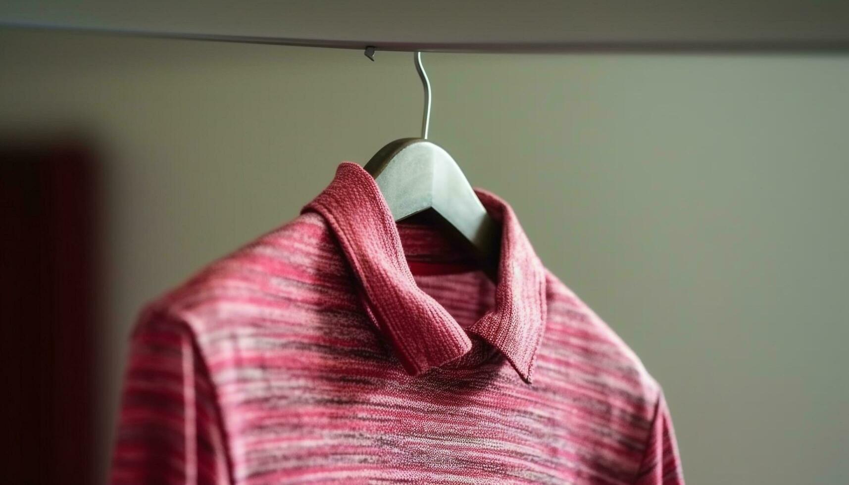 a rayas camisa colgando en Saco percha en moderno ropa Tienda generado por ai foto