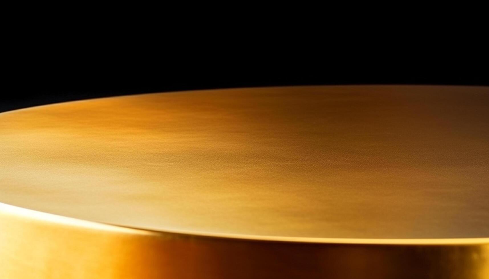 Shiny gold colored metal plate on dark wood table backdrop generated by AI photo