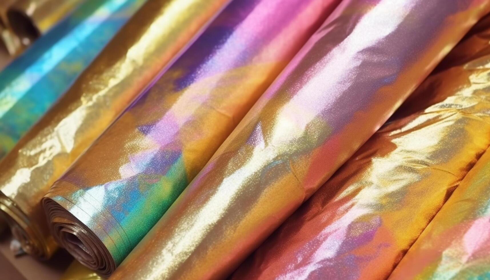 Vibrant colors, abstract pattern, rolled up silk, elegant fashion collection generated by AI photo