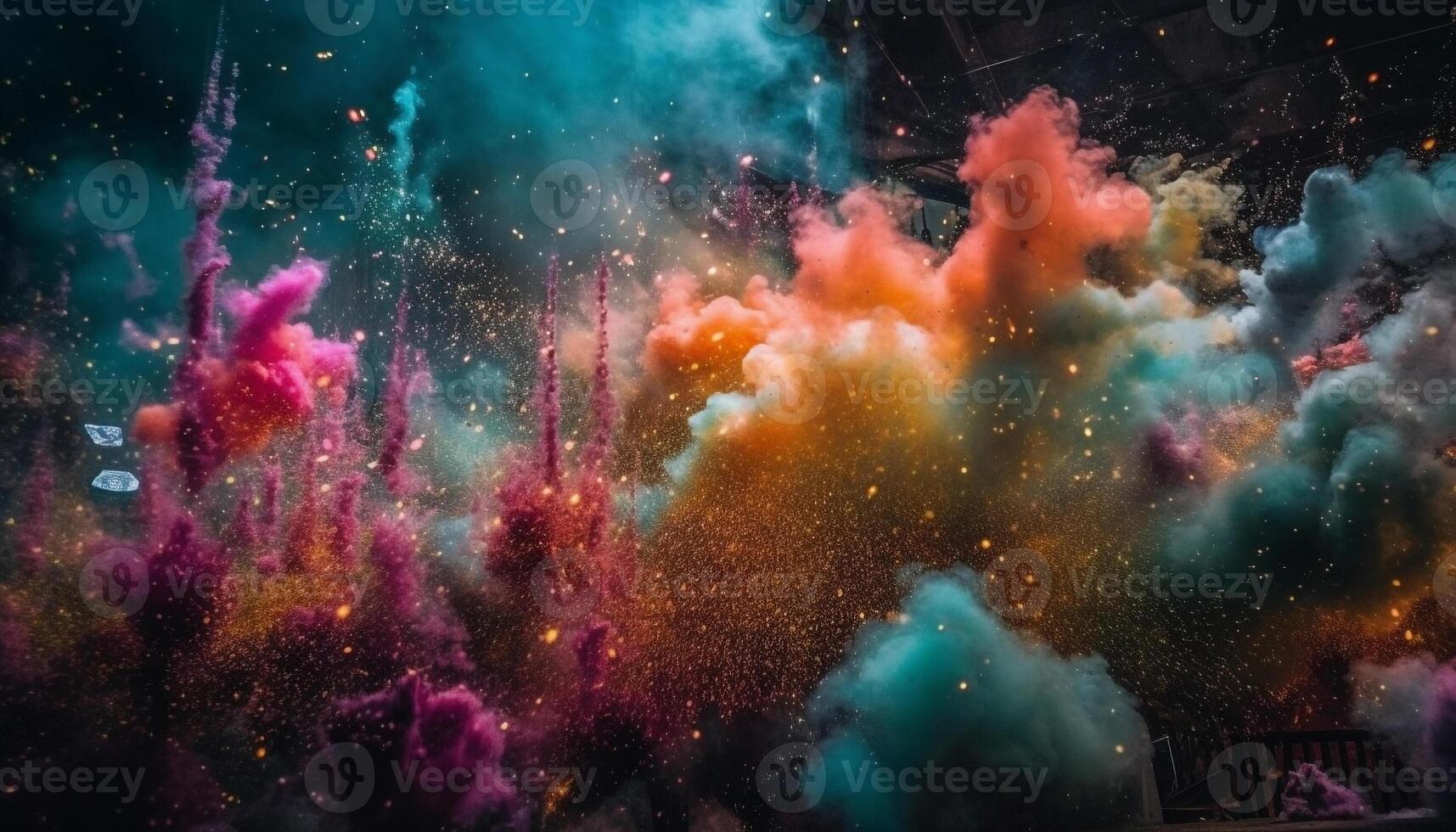 Exploding nebula creates multi colored abstract backdrop in deep space generated by AI photo