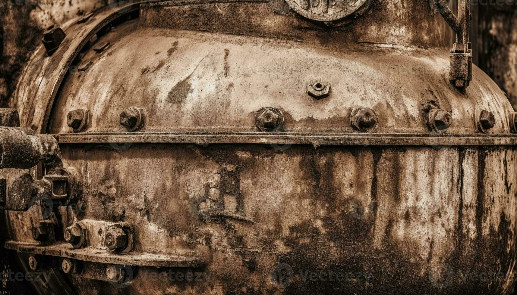 Rusty metal barrel, ancient and weathered, a rustic antique container generated by AI photo