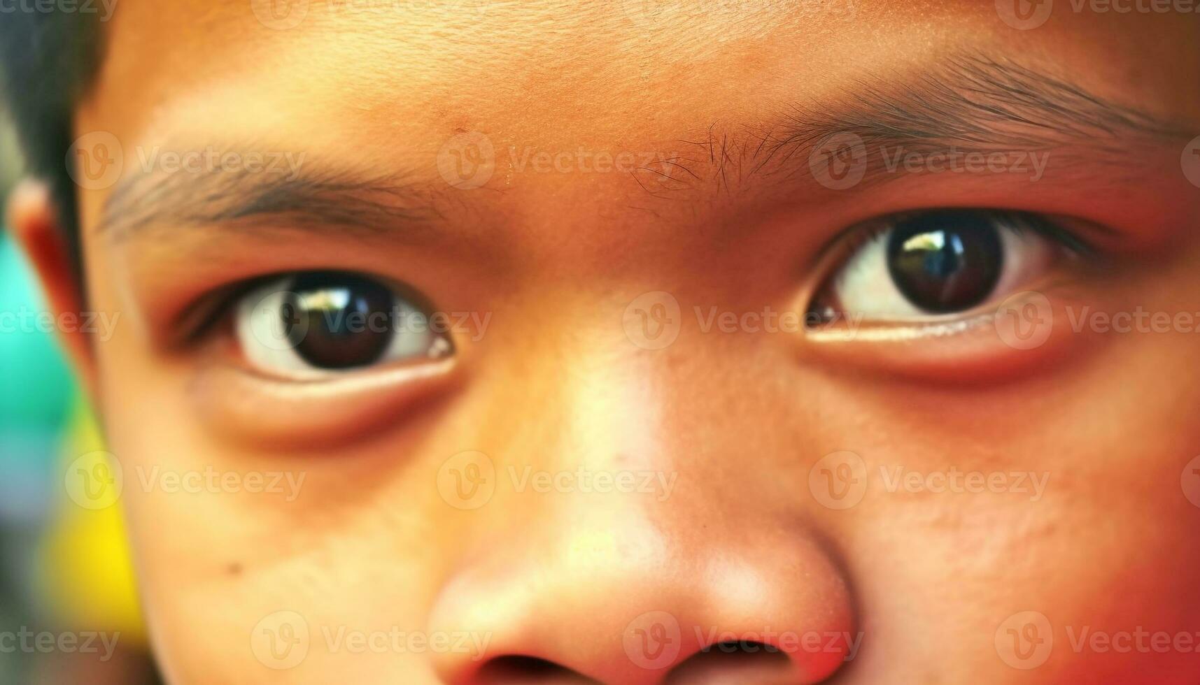 Serene boy enjoys playful summer outdoors, smiling at camera close up generated by AI photo