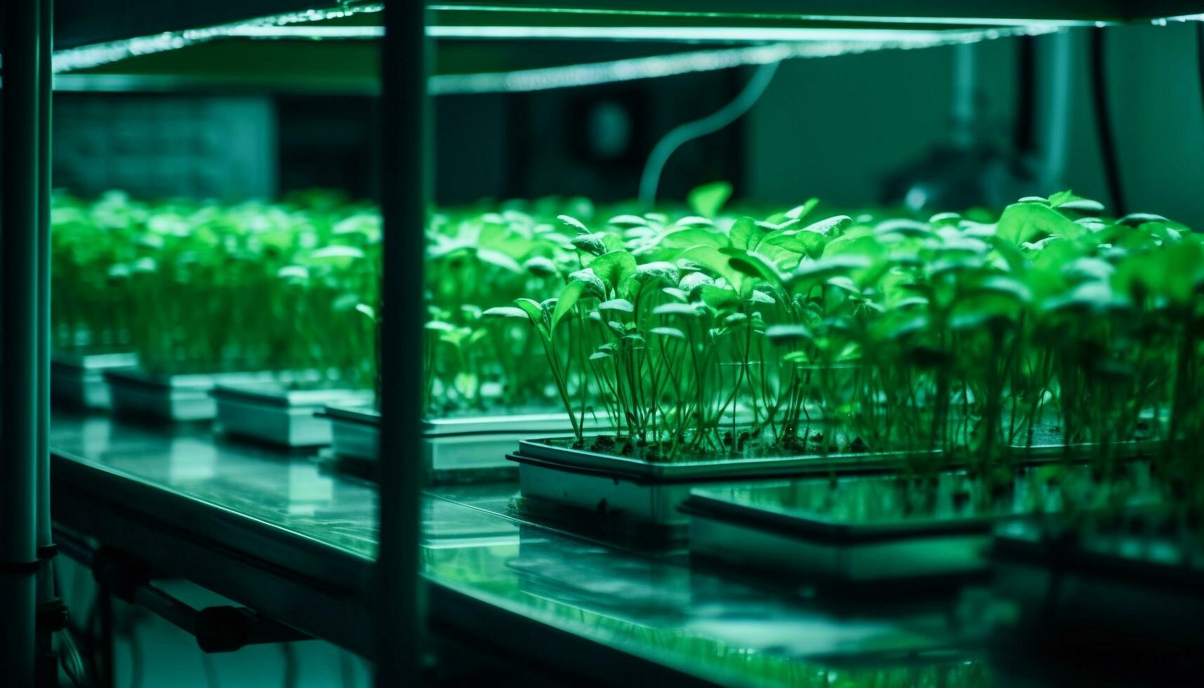 Scientific experiment shows growth of fresh seedlings in greenhouse industry generated by AI photo