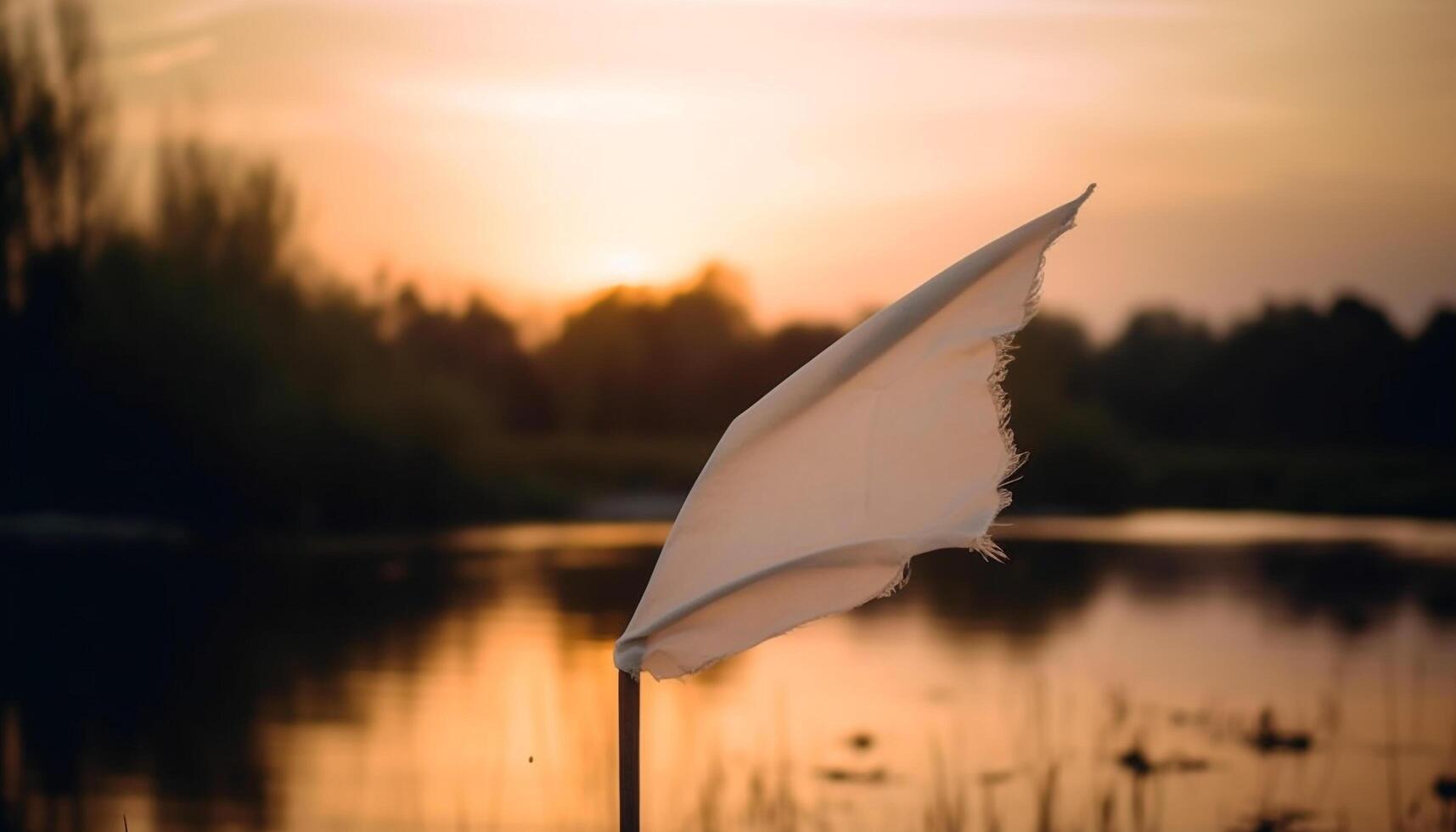 The tranquil scene of a swan flying at dusk generated by AI photo