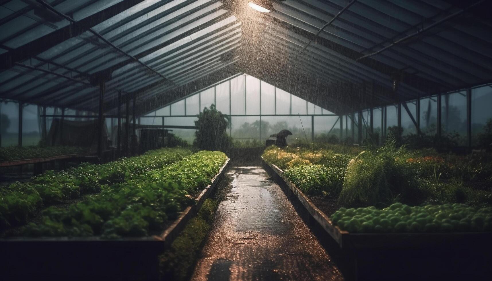 uno persona trabajando en un invernadero, creciente Fresco orgánico Tomates generado por ai foto